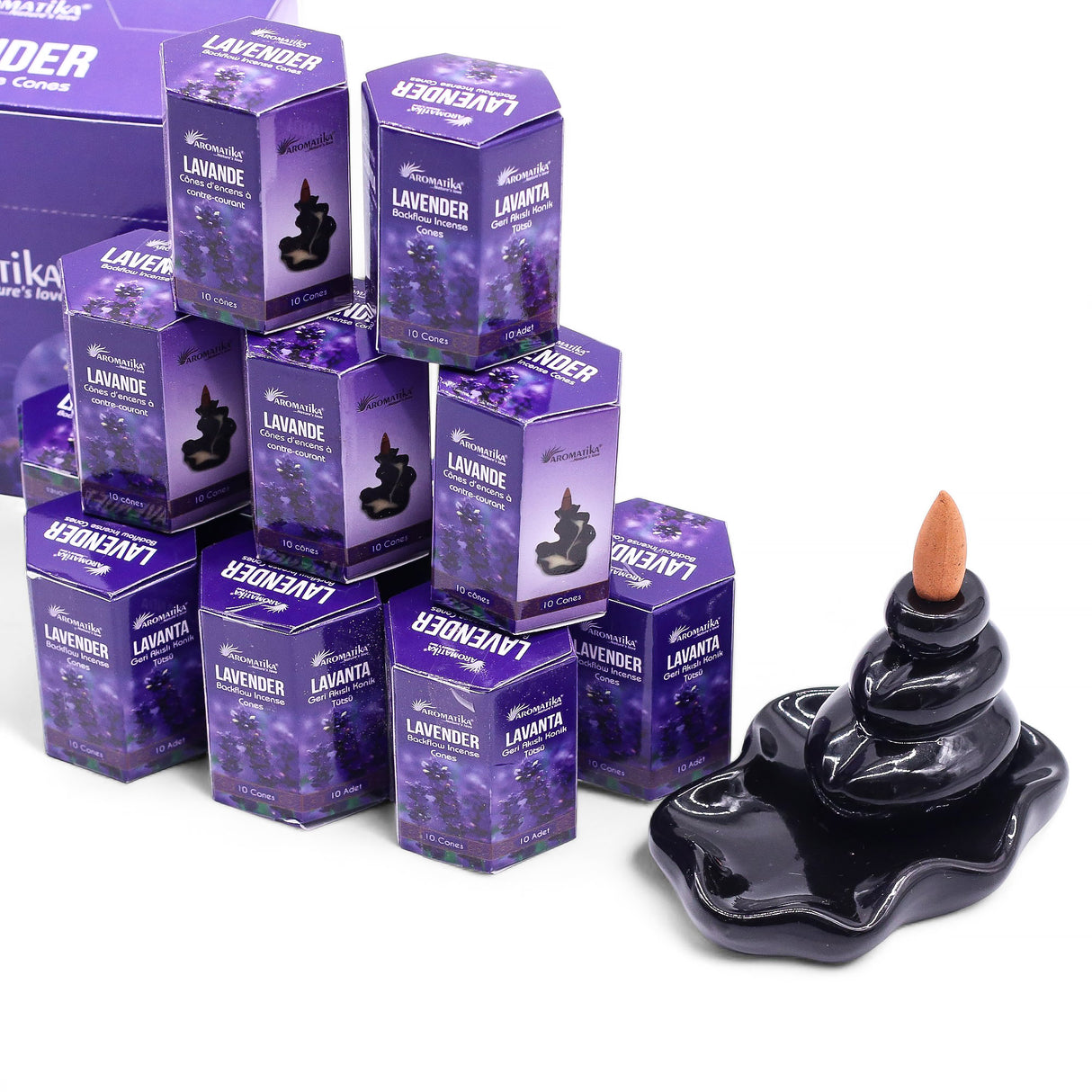 Cones de Incenso Backflow Lavanda, Pack de 10 Aromatika