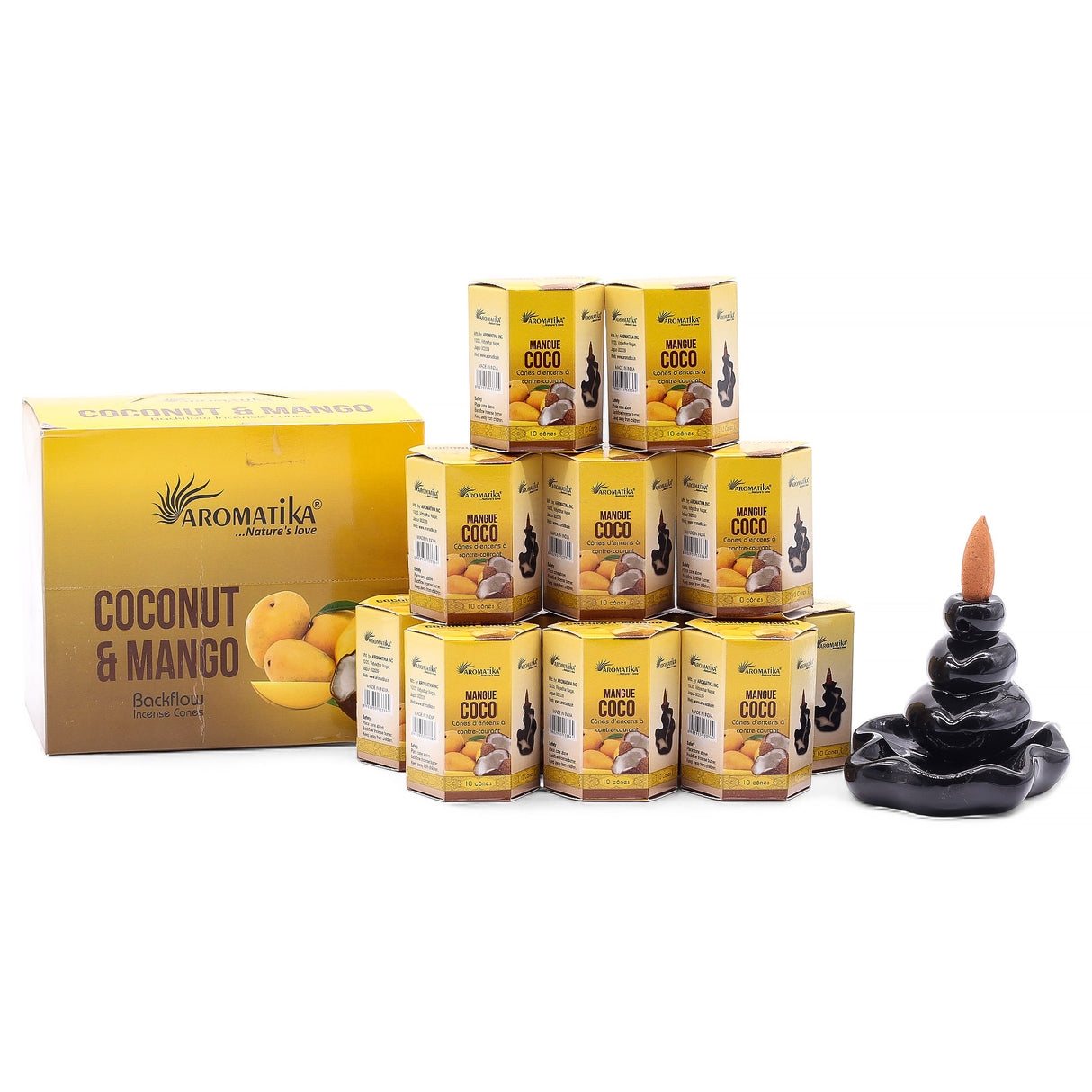 Cones de Incenso Backflow Coco Manga 10 Cones Aromatika
