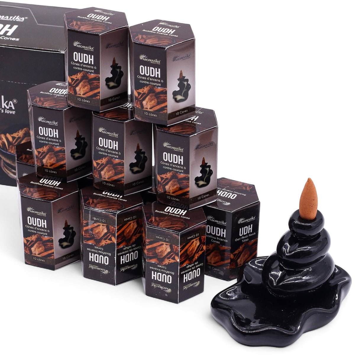 Cones de Incenso Backflow Oudh Masala Pack de 10