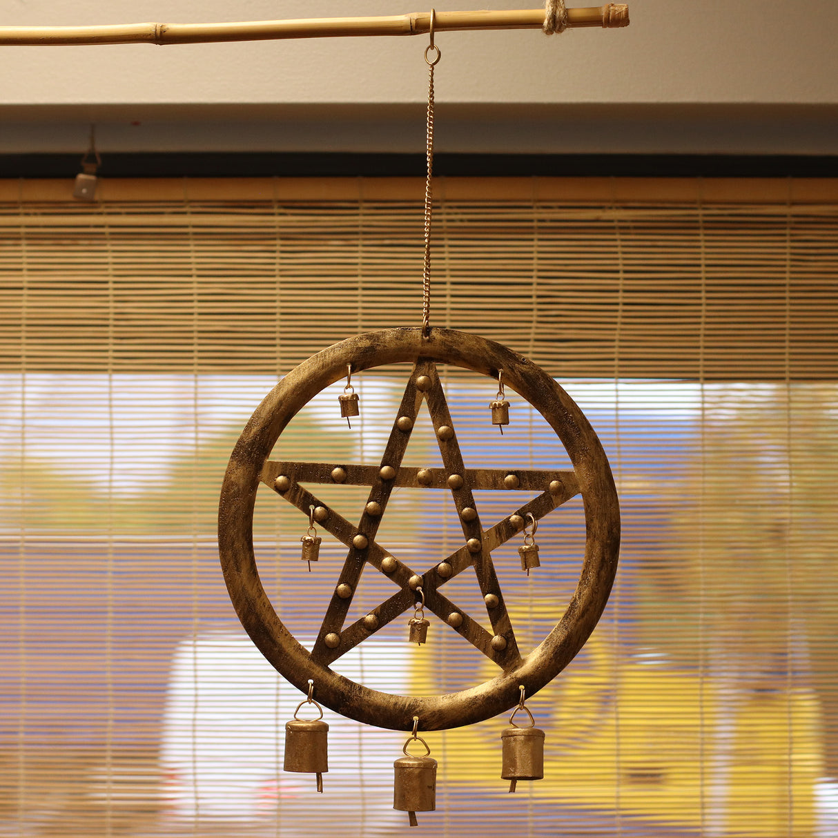 Indian Metal Star Cowbell Wind Chime 25x49cm