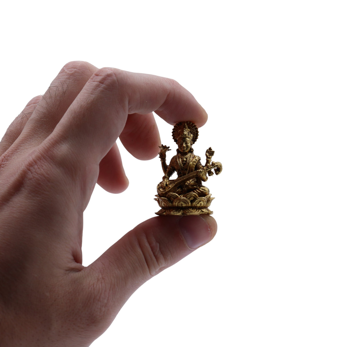 Massive Messing-Göttin Saraswati Mini-Idol, 34 mm