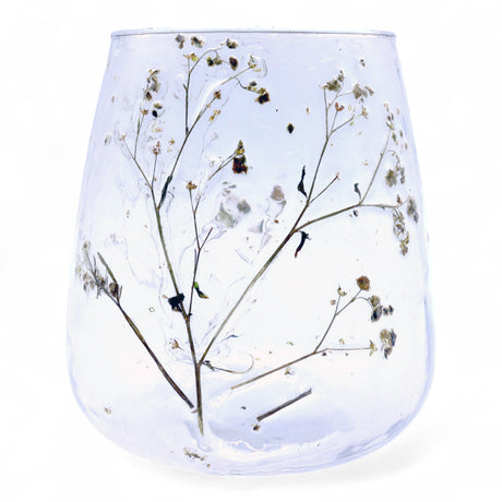 Geperste Bloemen Gerecycled Glas Vaas Theelichthouder 12x11cm