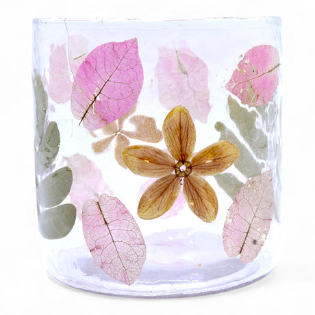 Geperste Bloem Glas Theelichthouder Primavera 8x8cm