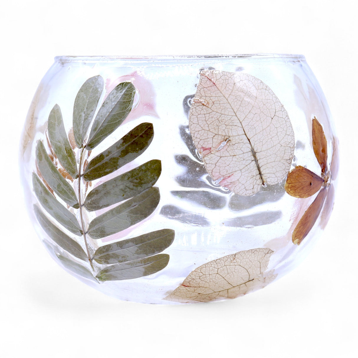 Bougeoir tealight votif en verre recyclé avec fleurs pressées Primavera