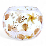 Bougeoir tealight votif en verre recyclé avec fleurs pressées 12x13 cm