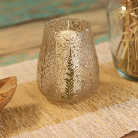 Texturált arany páfrány üveg tál mécsestartó, 15x12 cm