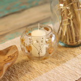 Bougeoir tealight votif en verre recyclé avec fleurs pressées 12x13 cm