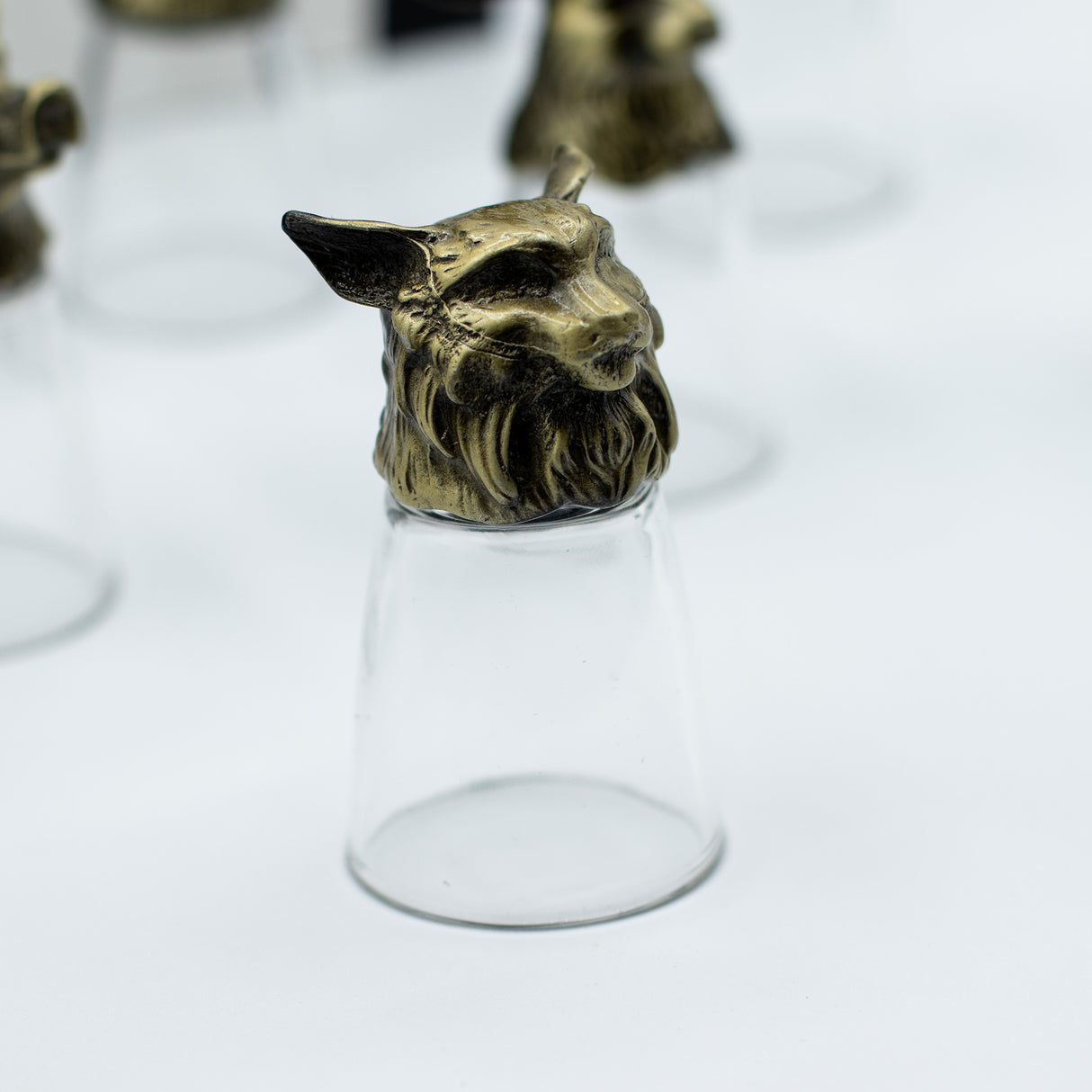 12 verres à shot animaux de la forêt à fond large, bronze antique