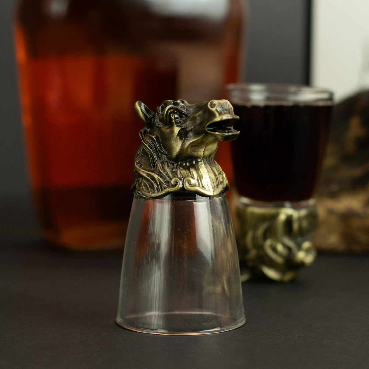 12 verres à shot animaux de la forêt à fond large, bronze antique