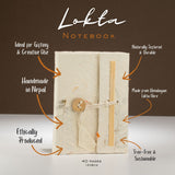 Carnet handmade din hârtie Lokta cu flori presate și creion, 12×8cm