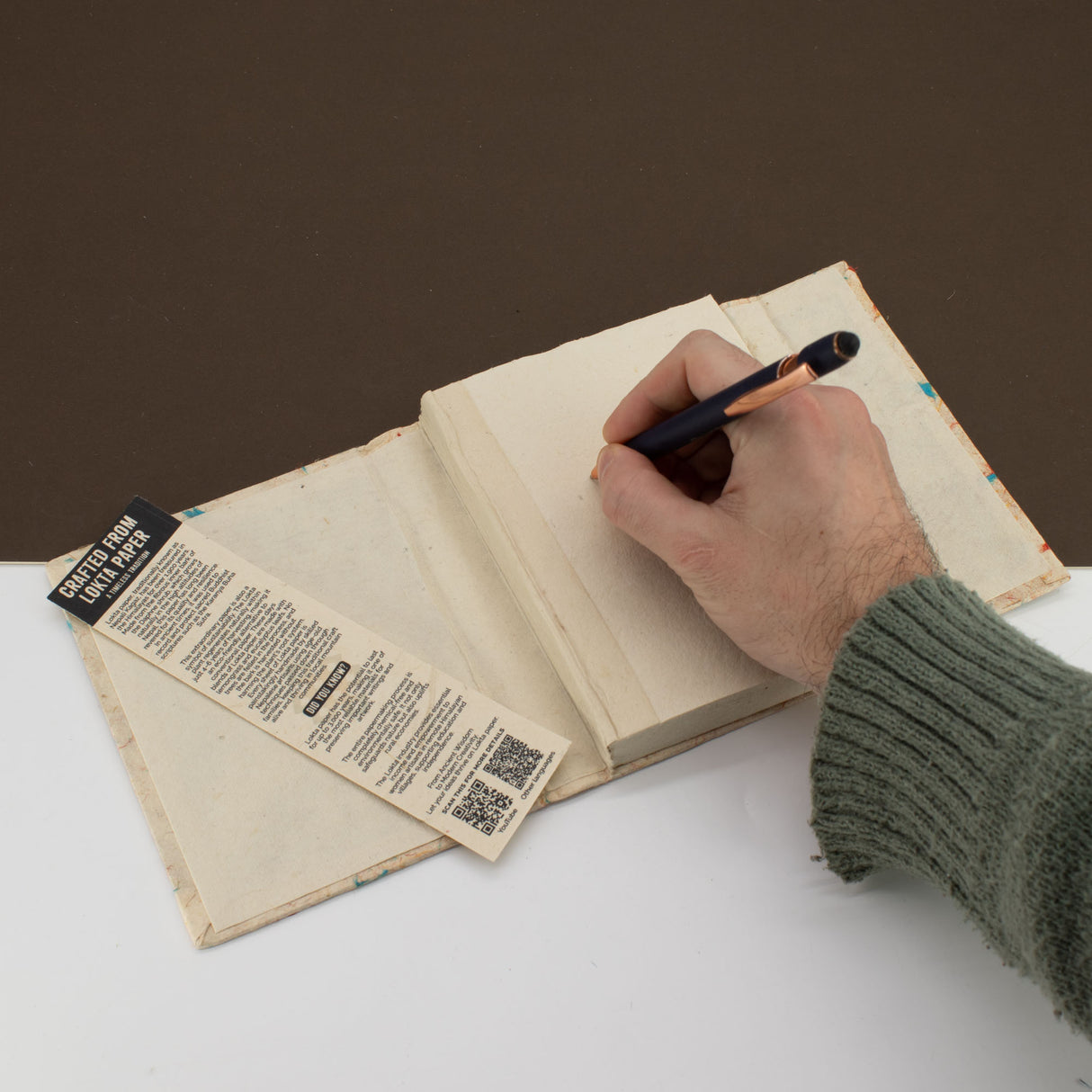 El Yapımı Mermer Desenli Lokta Cep Defteri 12x8cm 80 Sayfa
