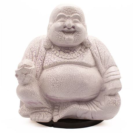 Nauraava Buddha -lamppu, laventelin halkeilukuviolla, pyöreä jalusta