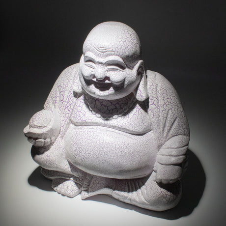 Nauraava Buddha -lamppu, laventelin halkeilukuviolla, pyöreä jalusta