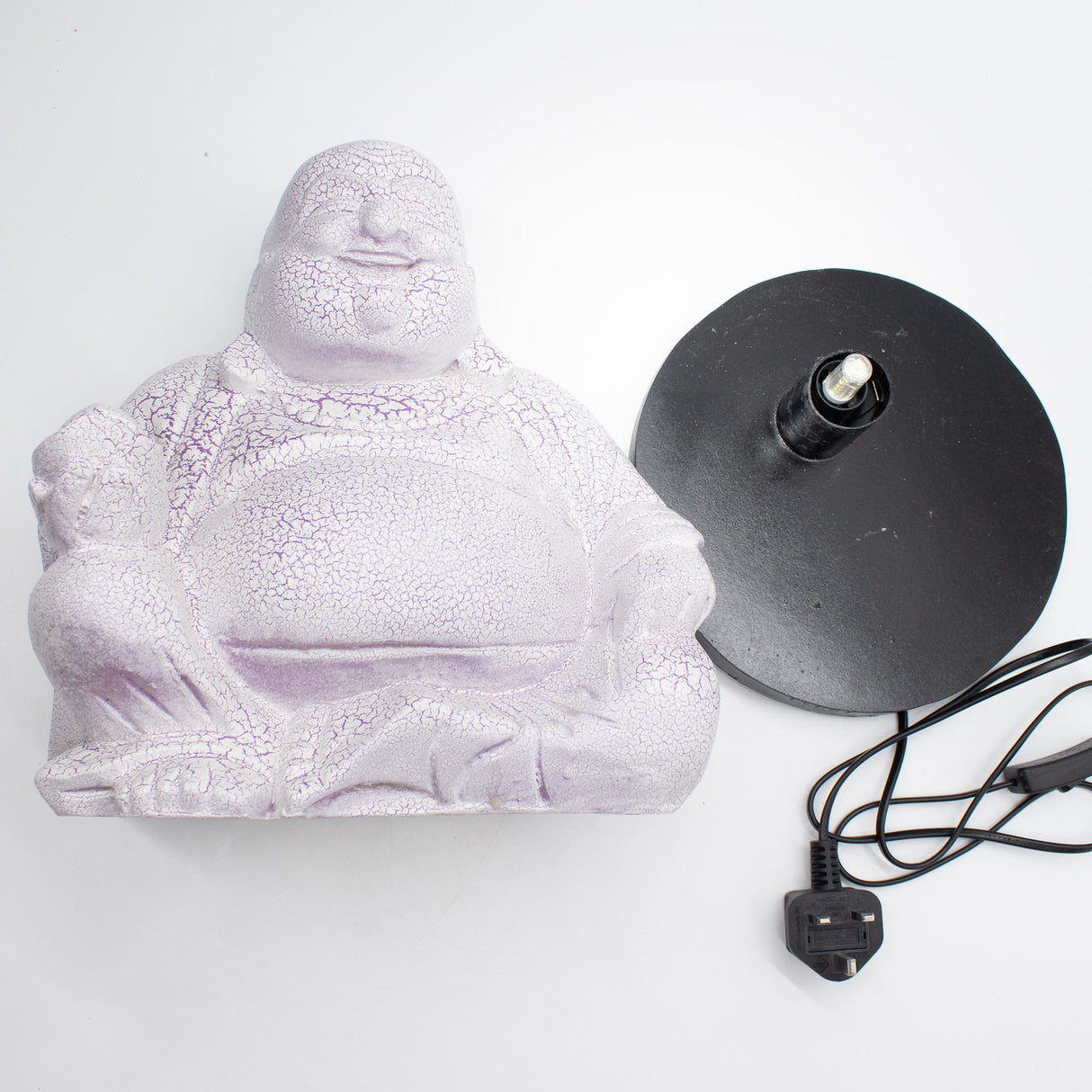 Lampa Smějící se Buddha Levandulový prasklý efekt – kulatý stojan