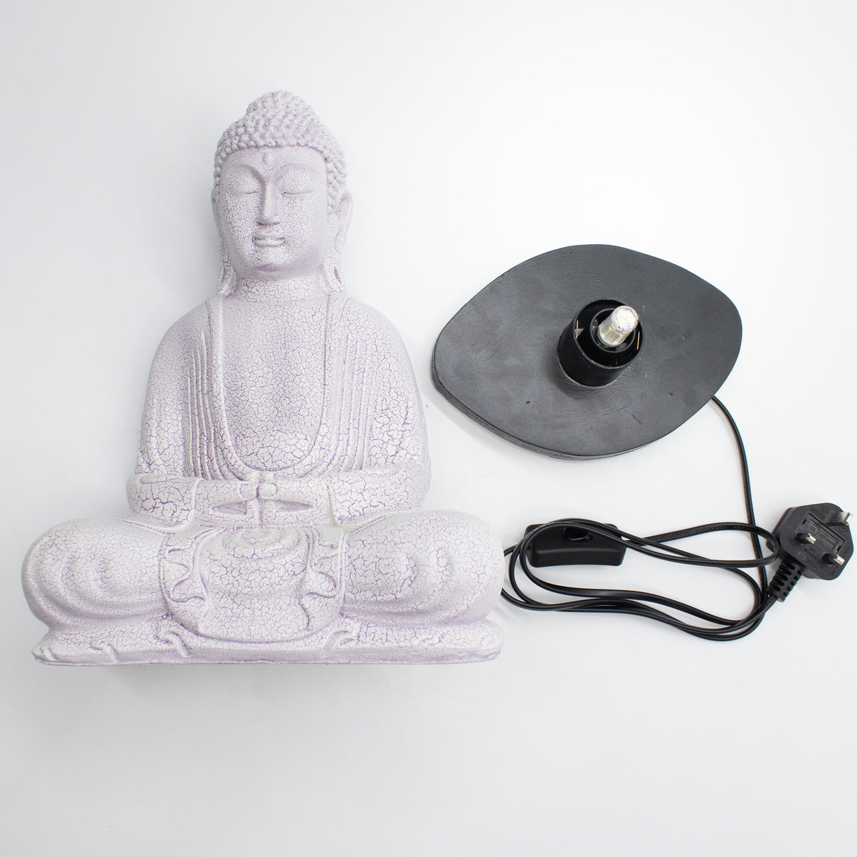 Meditace Buddha lampa Levandulový prasklý efekt – oválný stojan