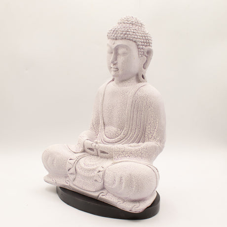 Meditointibuddha-lamppu laventelin halkeilulla - soikea jalusta