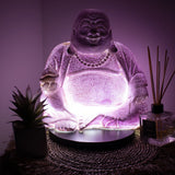 Lampa Smějící se Buddha Levandulový prasklý efekt – kulatý stojan