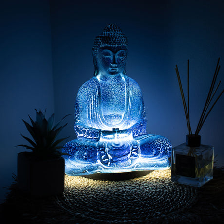 Meditointibuddha-lamppu taivaansininen – soikea jalusta