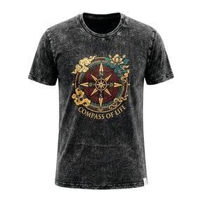 Nomad Sari tričko z stonewashed bavlny – Kompas života – Antracitová – Velikost S