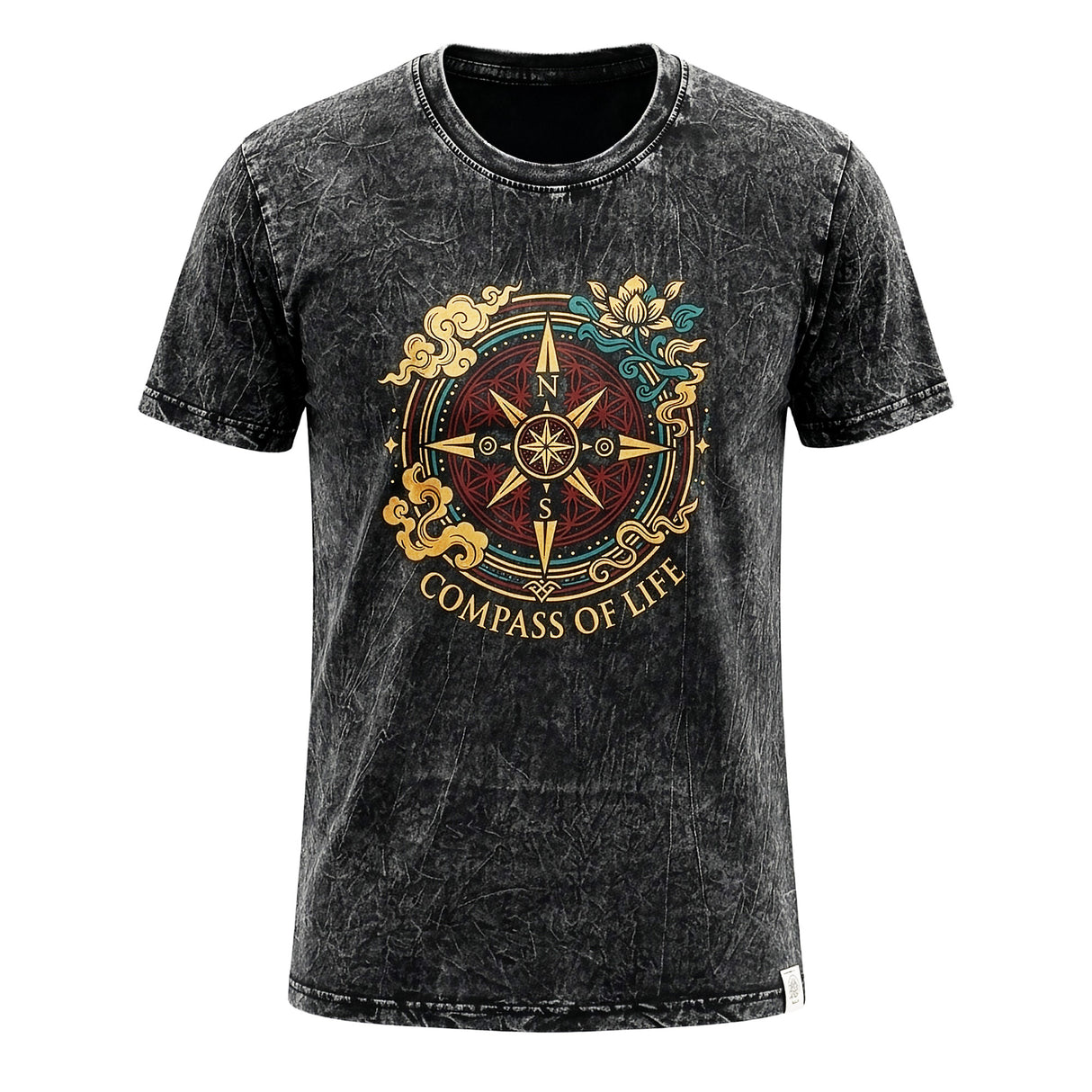 Nomad Sari tričko z bavlny stonewashed – Kompas života – Antracitová – Střední