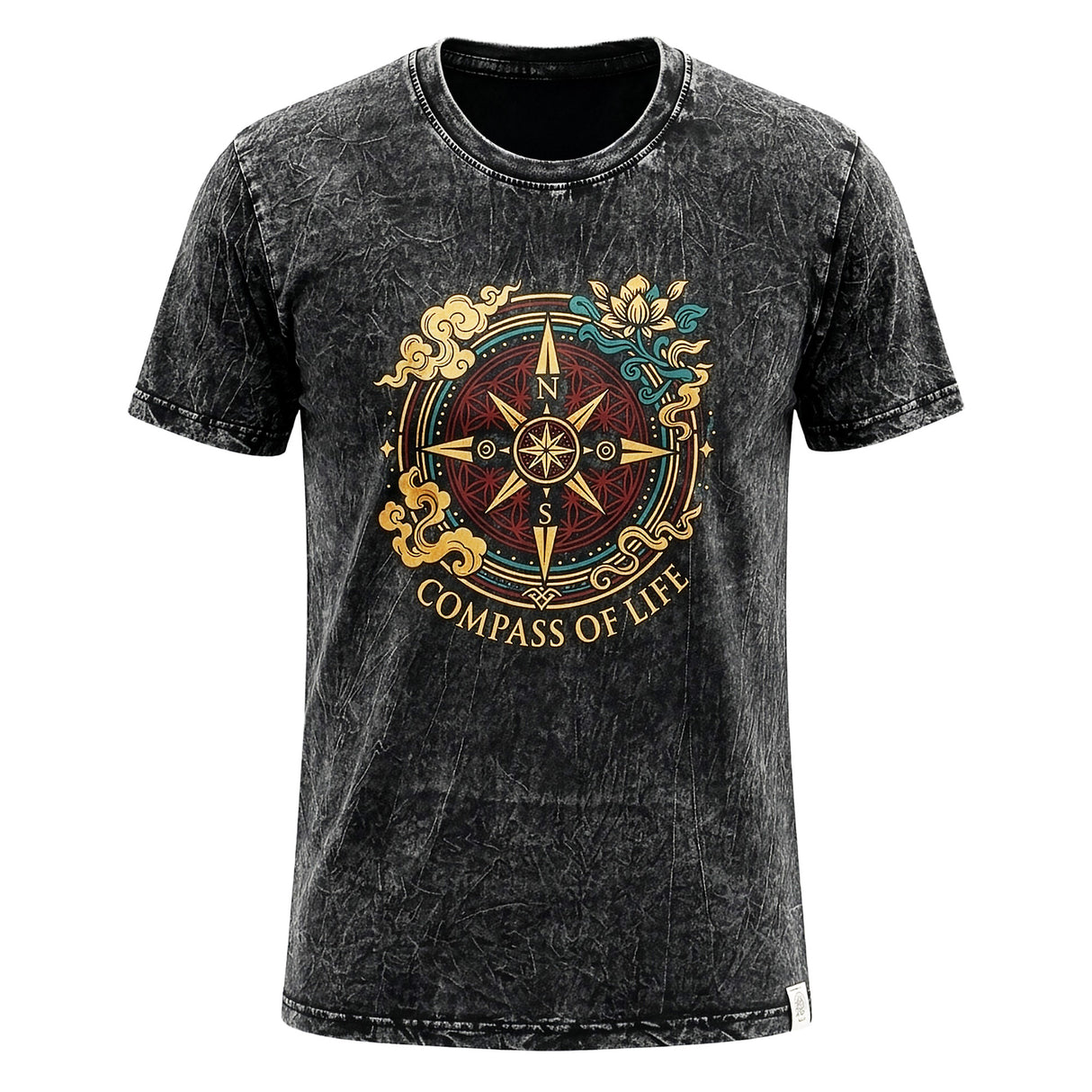 Nomad Sari tričko z stonewashed bavlny – Kompas života – Antracitová – Velikost L