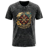 Nomad Sari Stonewashed Baumwoll-T-Shirt – Kompass des Lebens – Anthrazit – XL