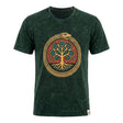 Nomad Sari Stonewashed Baumwoll-T-Shirt – Baum des Lebens – Grün – Medium