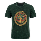 Nomad Sari Stonewashed Baumwoll-T-Shirt – Baum des Lebens – Grün – Medium