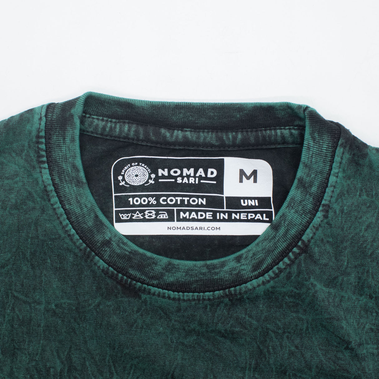 Nomad Sari Stonewashed Baumwoll-T-Shirt – Baum des Lebens – Grün – Medium