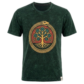 Nomad Sari Stonewashed bomulds-T-shirt - Livets Træ - Grøn - XL