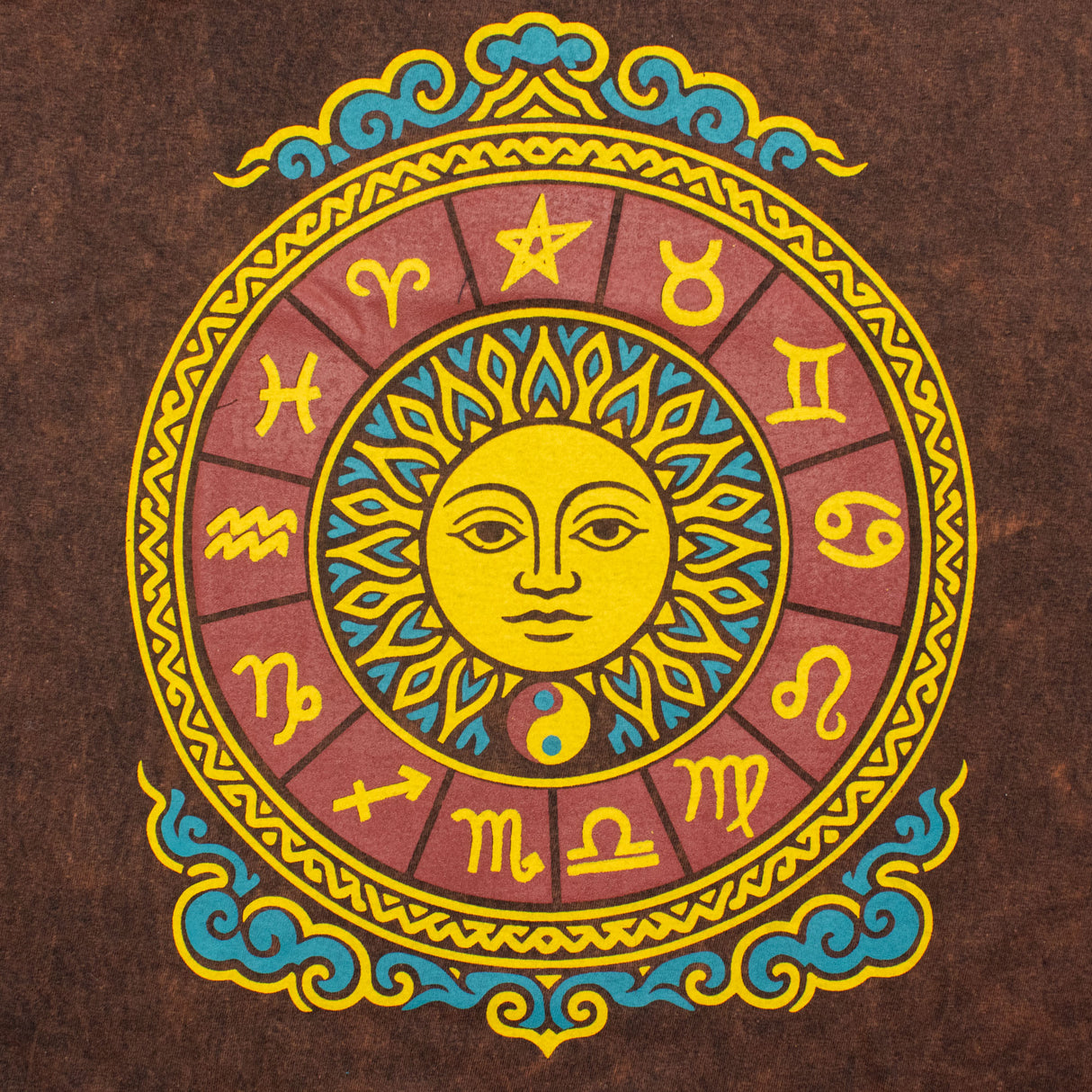 Nomad Sari Stonewashed Cotton T-Shirt - Sun & Zodiac - Brown - XL