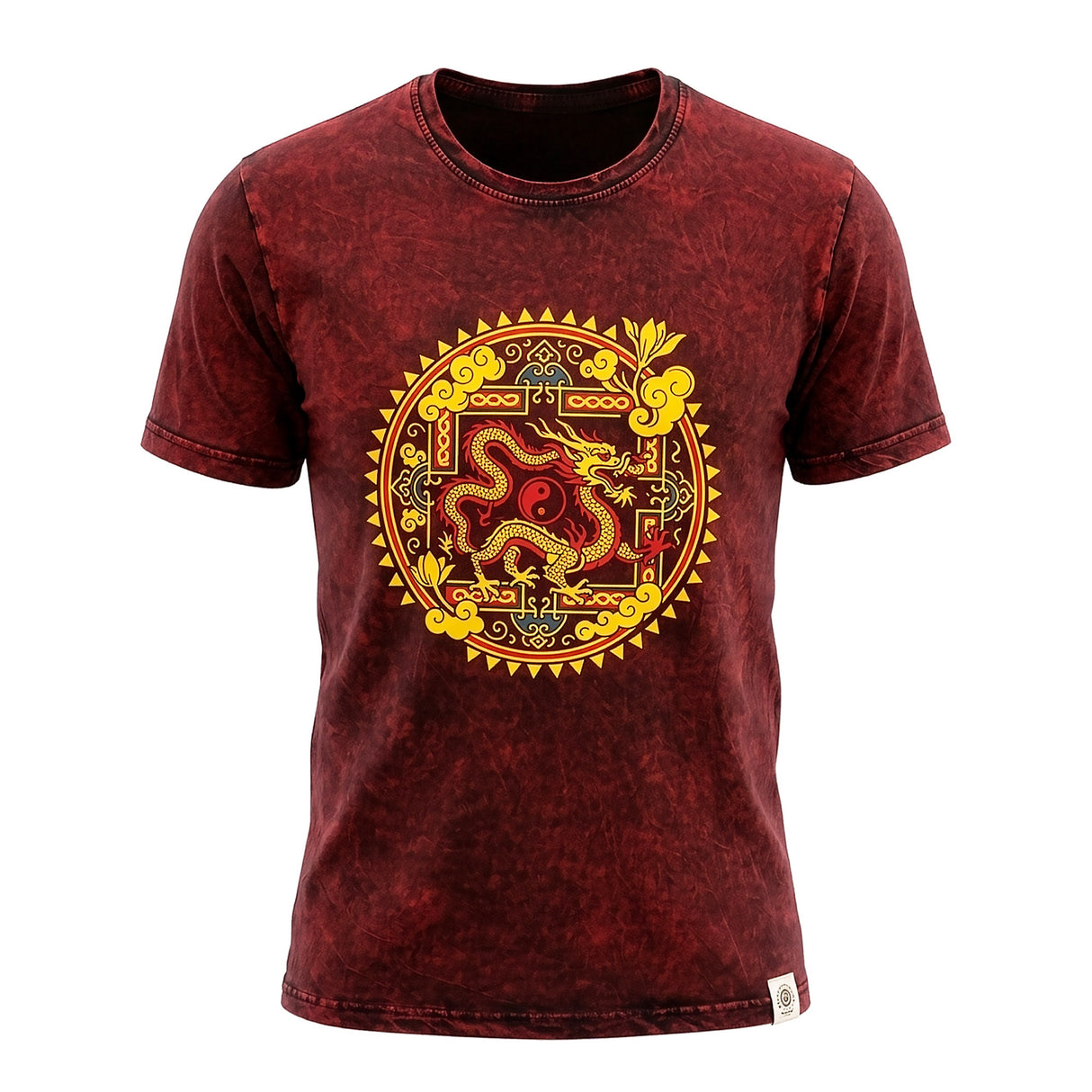 Nomad Sari tričko z stonewashed bavlny – Drak Mandala – vínová – střední