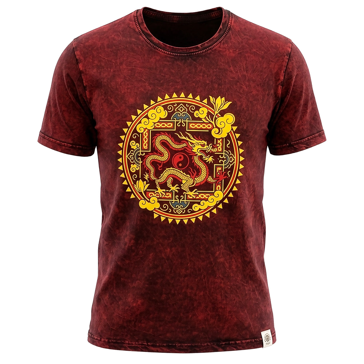 Nomad Sari stonewashed pamut póló – Sárkány Mandala – Bordó – XL