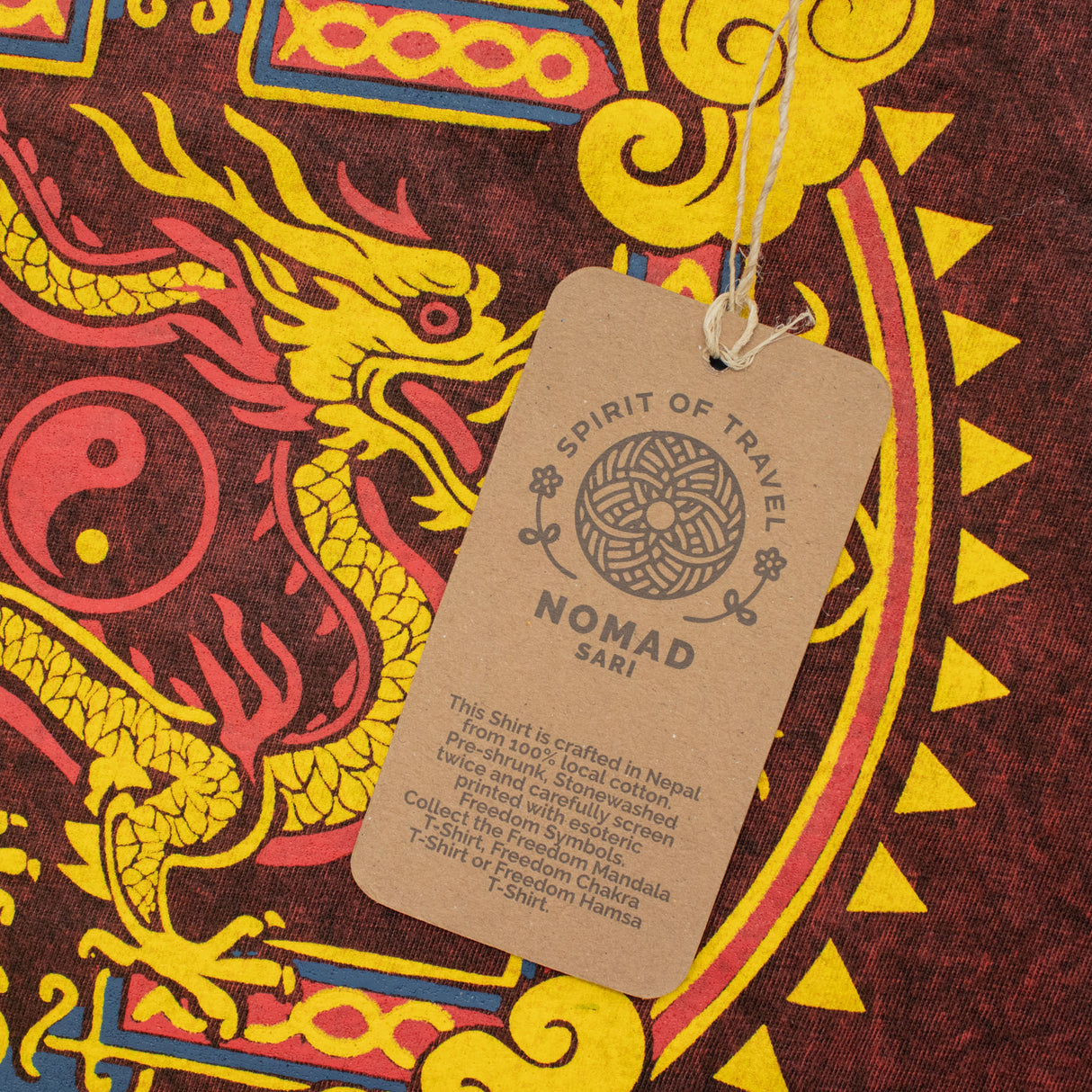 T-shirt Nomad Sari in cotone stonewashed - Mandala del drago - Marrone scuro - Taglia Large