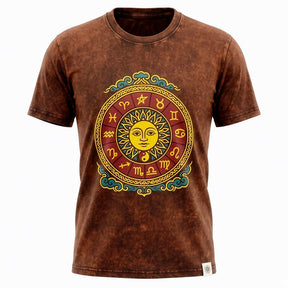 Nomad Sari Stonewashed Cotton T-Shirt - Sun & Zodiac - Brown - XL