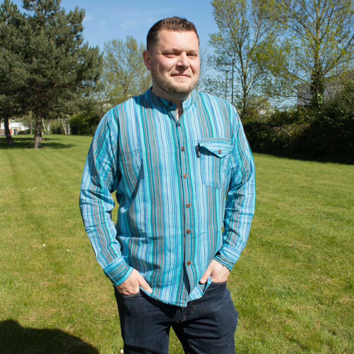 Nomad Sari Grandad Shirt - Turquoise - XL