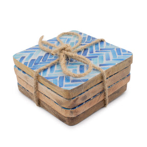 Ensemble de 4 dessous de verre carrés - Rayures bleues