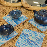 Ensemble de 4 dessous de verre carrés - Rayures bleues
