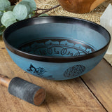 Velká hliníková zpívající mísa - tibetský dvojitý doržý motiv - modrá (27 cm)