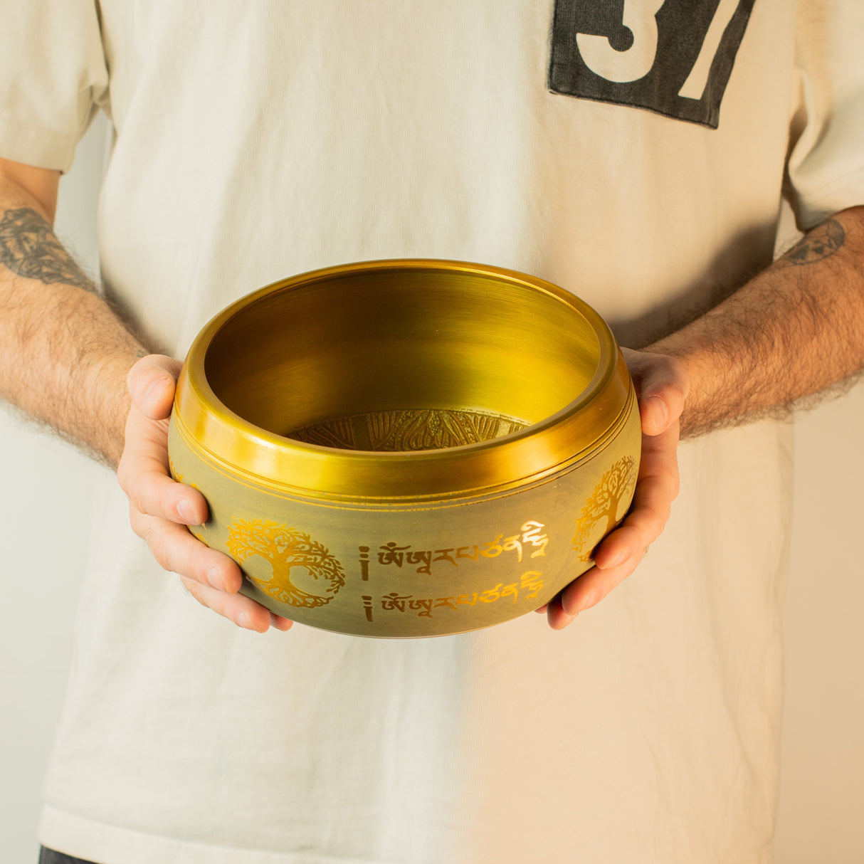 Large Aluminium Singing Bowl - Buddha Tree of Life - Copper Colour (19cm)