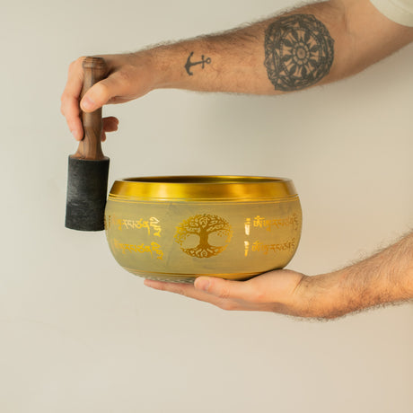 Suuri alumiininen laulukulho - Buddha Elämänpuu - Kuparinvärinen (19 cm)