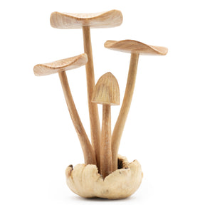 Handgeschnitzte Parasiten-Holzkunst – Set mit 4 großen Pilzen