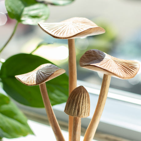 Sculptură artizanală din lemn cu tematică parazitară - Set de 4 ciuperci mari