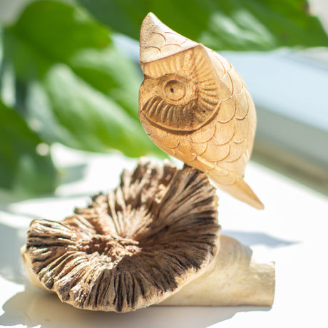 Scultura Artigianale in Legno Parasite - Gufo Osservatore