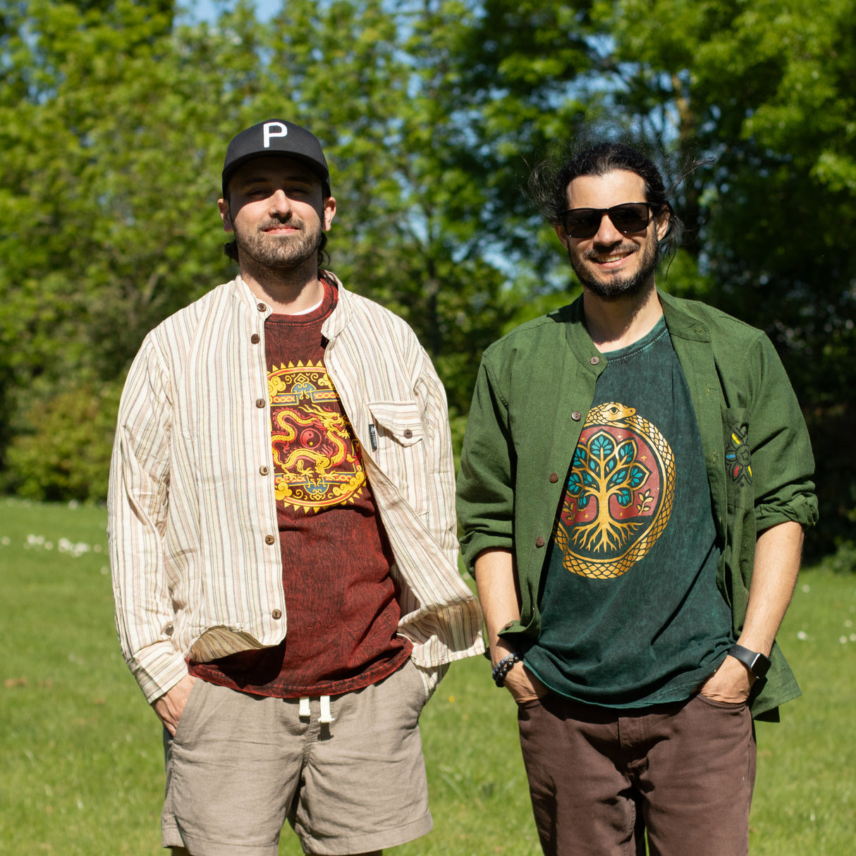 T-shirt Nomad Sari in cotone stonewashed - Mandala del drago - Marrone scuro - Taglia Small