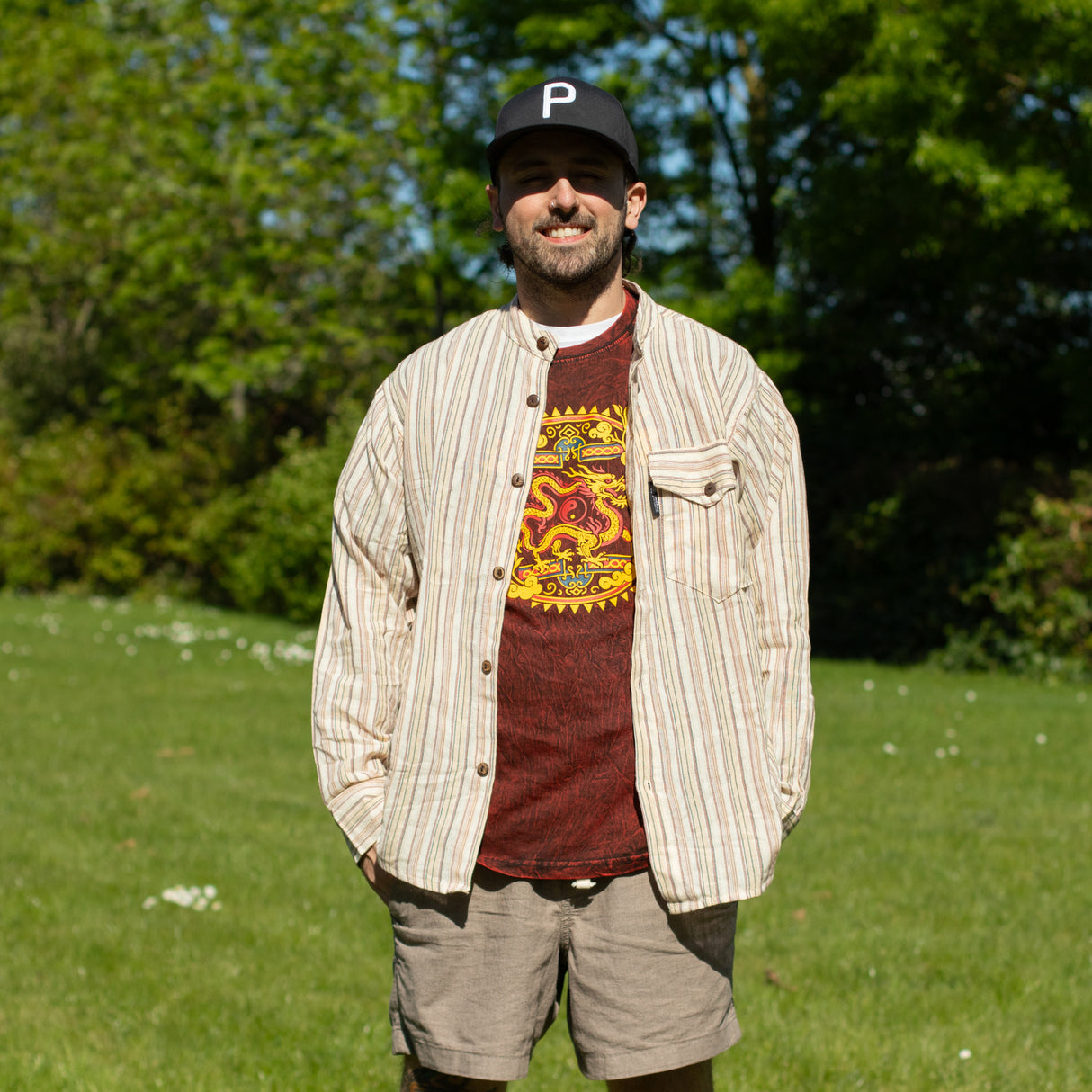 T-shirt Nomad Sari in cotone stonewashed - Mandala del drago - Marrone scuro - Taglia Large