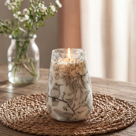 Velas en tarro alto de vidrio - Dibujadas por la llama