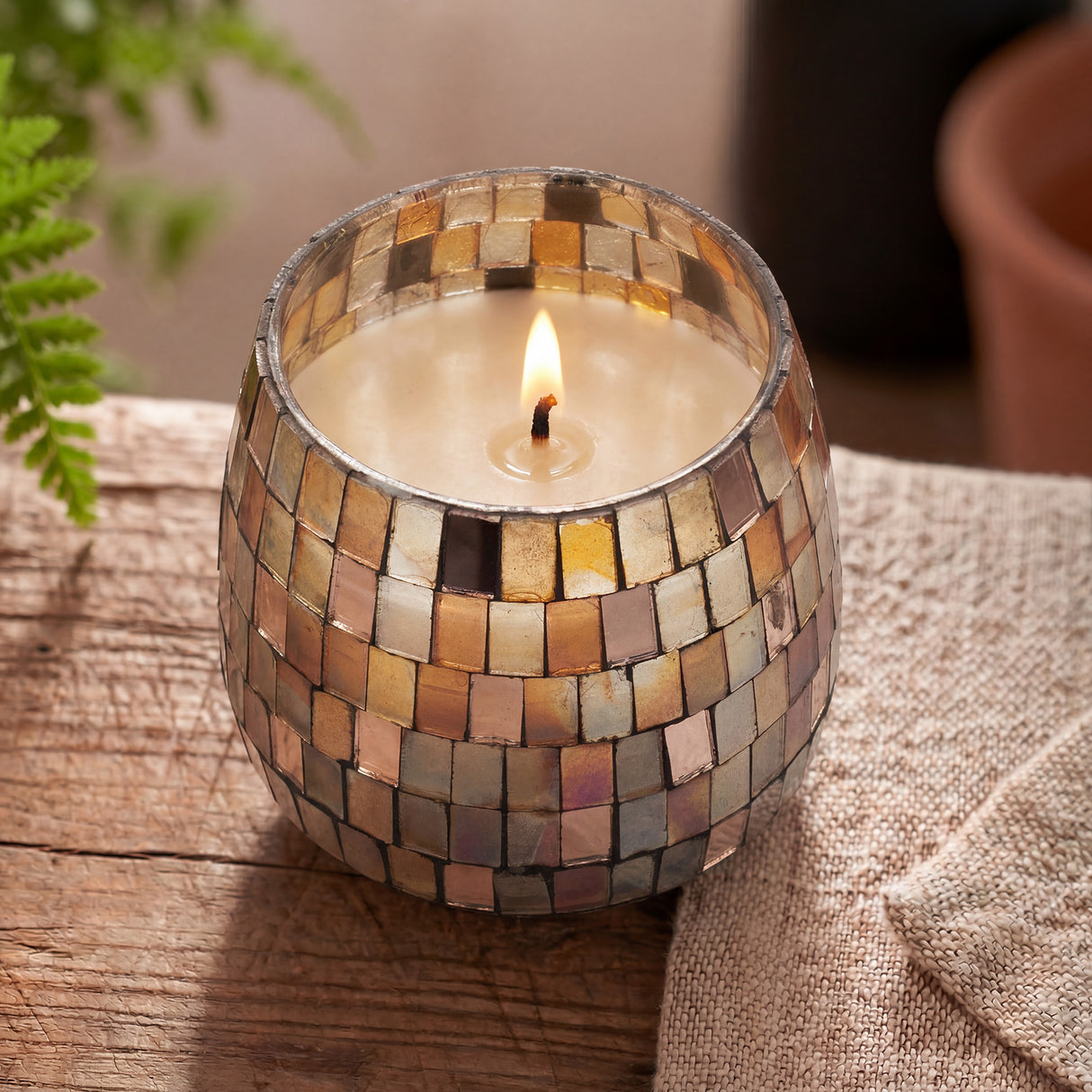 Velas em Frasco de Vidro Médio - Mosaico Âmbar