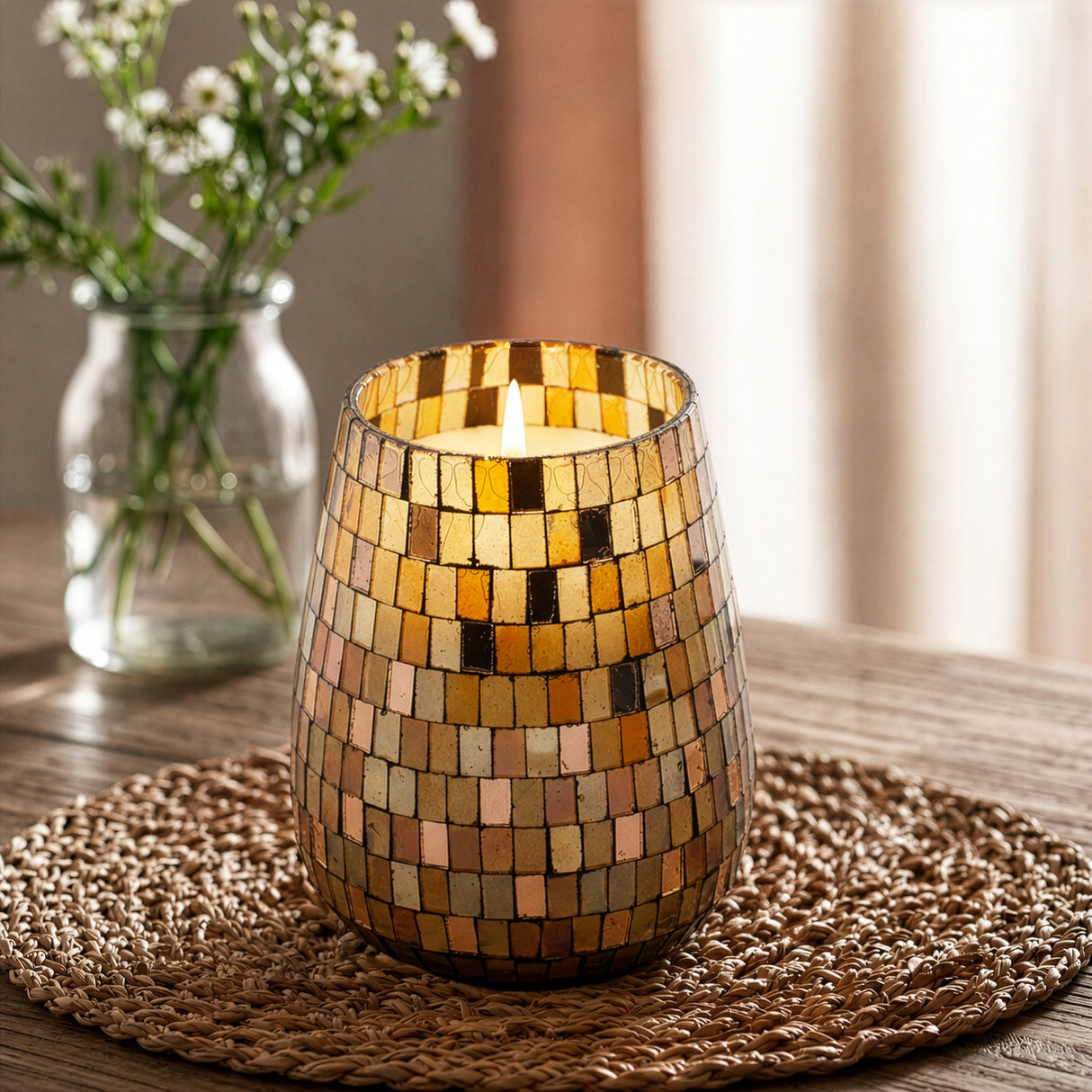 Høje Glaslys i Krukke - Amber Mosaic