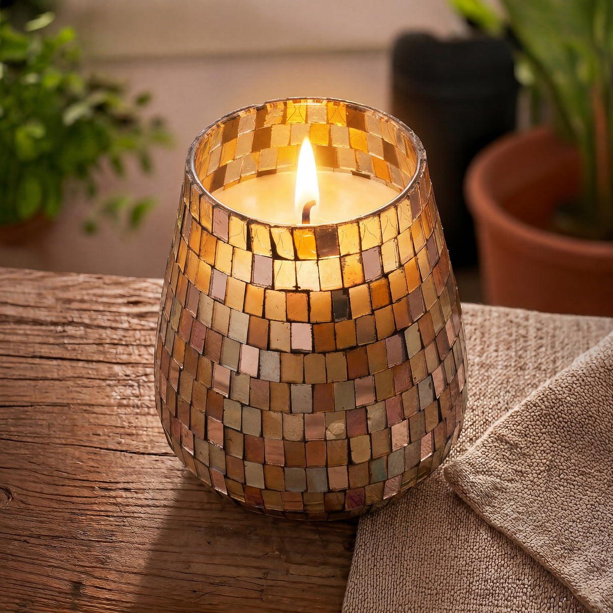 Høje Glaslys i Krukke - Amber Mosaic